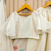 Antique Fashion 1  Trending 3 colour Sequins Embroidered with Beautiful Cut Work  Stitched Lahenga  Blouse with Dupatta For Festive Season       - 14 Year