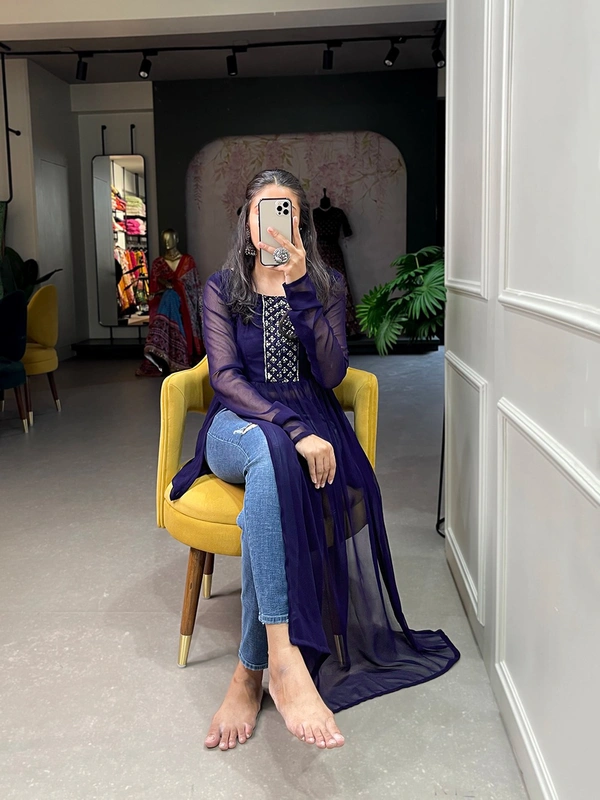 Antique Fashion 1 Get ready to look gorgeous on your classic event with vibrant color nayra cut kurti. - blue, M (38)