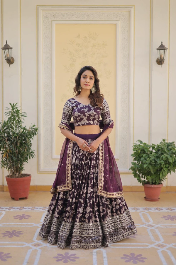 Antique Fashion  Designer Dyeable Pure Viscose Jacquard fabric Lehenga Choli  Dupatta Set - wine