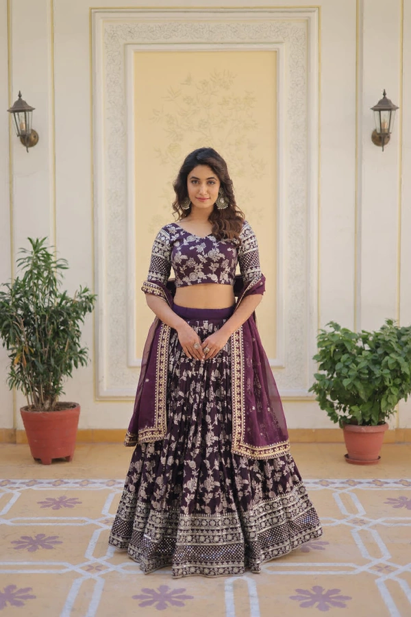 Antique Fashion  Designer Dyeable Pure Viscose Jacquard fabric Lehenga Choli  Dupatta Set - wine