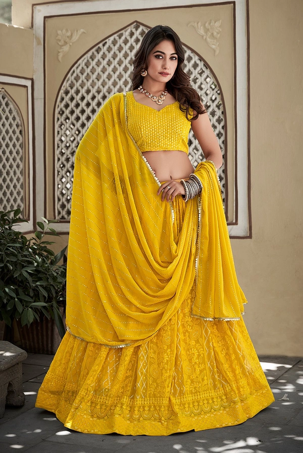 Antique Fashion  UPGRADE YOUR COLLECTION BY THIS BEAUTY OF GEORGETTE LEHENGA - Yellow
