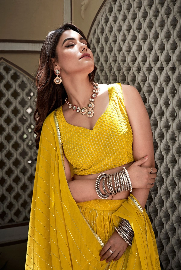 Antique Fashion  UPGRADE YOUR COLLECTION BY THIS BEAUTY OF GEORGETTE LEHENGA - Yellow