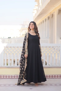 Antique Fashion 1 Faux Blooming Gown with Dupatta With Attractive Embroidered Sequins work with Lace Border.* - Xxl (44), Black