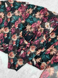 Antique Fashion 1 *PURE SOFT ORGANJA SILK FABRIC FULLY FLAIR KALI PATTERN AND CANVAS PATTA WITH DUPPTA SET ,PENT READY TO WEAR - S (36)