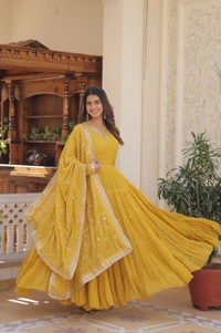 Antique Fashion 1 GOWN WITH DUPATTA - yellow, Xl (42)