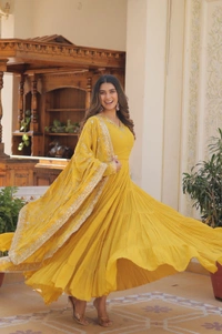 Antique Fashion 1 GOWN WITH DUPATTA - yellow, Xl (42)