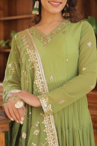Antique Fashion 1 GOWN WITH DUPATTA - parrot green, L (40)