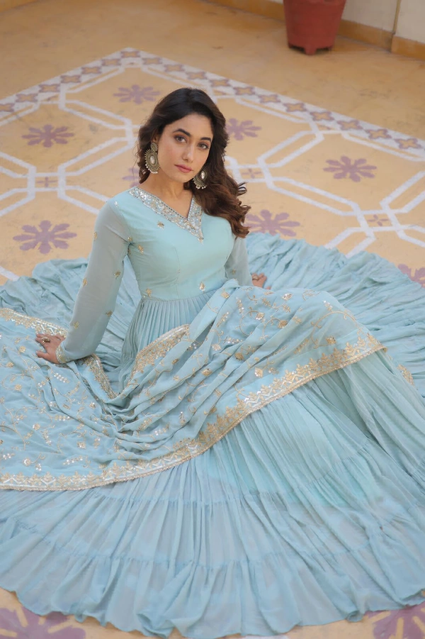 Antique Fashion 1 GOWN WITH DUPATTA - sky, L (40)