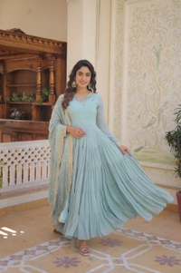 Antique Fashion 1 GOWN WITH DUPATTA - sky, L (40)