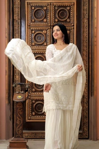 Antique Fashion 1 READYMADE TOP SHARARA DUPATTA COLLECTIONS  - Xxl (44), White