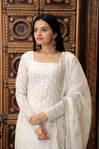 Antique Fashion 1 READYMADE TOP SHARARA DUPATTA COLLECTIONS  - Xl (42), White