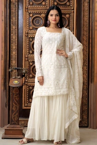 Antique Fashion 1 READYMADE TOP SHARARA DUPATTA COLLECTIONS  - Xl (42), White