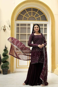 Antique Fashion 1 READYMADE TOP SHARARA DUPATTA COLLECTIONS  - S (36), wine