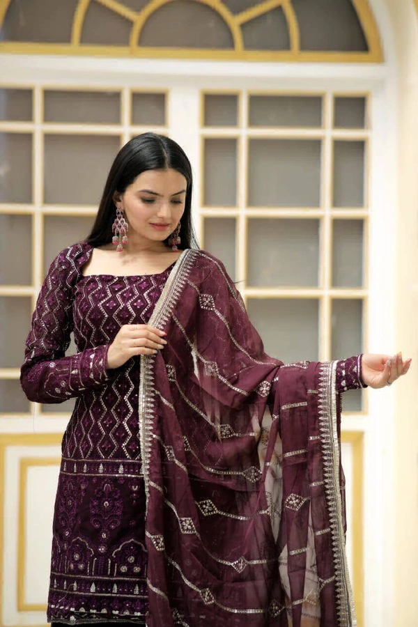 Antique Fashion 1 READYMADE TOP SHARARA DUPATTA COLLECTIONS  - Xxl (44), wine