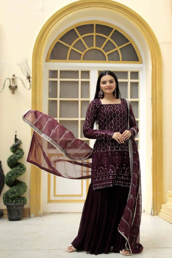 Antique Fashion 1 READYMADE TOP SHARARA DUPATTA COLLECTIONS  - Xl (42), wine