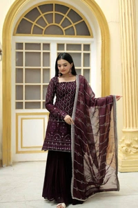 Antique Fashion 1 READYMADE TOP SHARARA DUPATTA COLLECTIONS  - Xl (42), wine