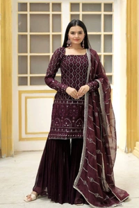 Antique Fashion 1 READYMADE TOP SHARARA DUPATTA COLLECTIONS  - Xl (42), wine