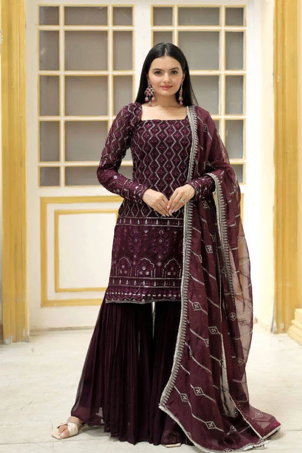 Antique Fashion 1 READYMADE TOP SHARARA DUPATTA COLLECTIONS  - Xl (42), wine