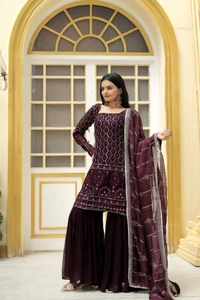 Antique Fashion 1 READYMADE TOP SHARARA DUPATTA COLLECTIONS  - Xl (42), wine