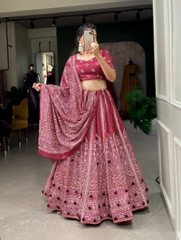 Antique Fashion 1 Steal Everyone s Heart And Attention By Wearing This Amazing Bandhani Printed Navy Blue-Colored Lehngha  Women Can Wear This Lehngha In Wedding Function And Special Functions   - maroon