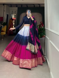 Antique Fashion 1 A modern take with traditional touch up for the wedding season this lehenga handcrafted shibori print with zari border on pure chanderi   - Navy Blue