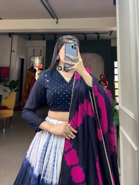 Antique Fashion 1 A modern take with traditional touch up for the wedding season this lehenga handcrafted shibori print with zari border on pure chanderi   - Navy Blue