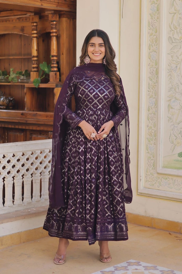 Antique Fashion 1  GOWN WITH DUPATTA COLLECTIONS  - wine, Xl (42)