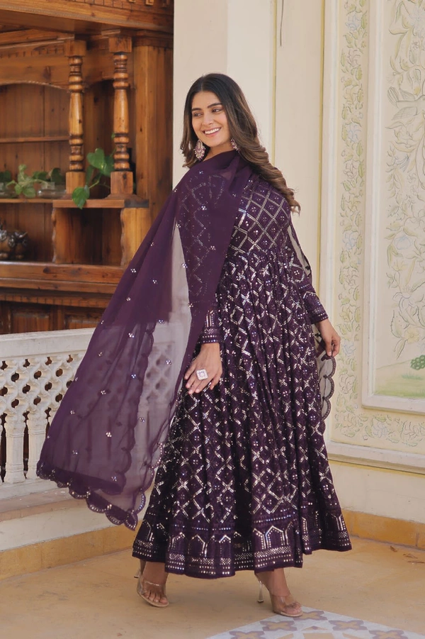 Antique Fashion 1  GOWN WITH DUPATTA COLLECTIONS  - wine, Xl (42)