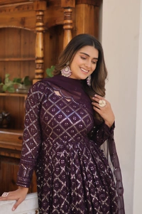 Antique Fashion 1  GOWN WITH DUPATTA COLLECTIONS  - wine, Xl (42)