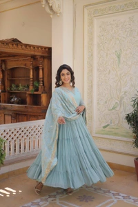 Antique Fashion 1 GOWN WITH DUPATTA - sky, S (36)