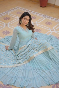 Antique Fashion 1 GOWN WITH DUPATTA - sky, S (36)