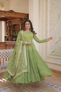 Antique Fashion 1 GOWN WITH DUPATTA - parrot green, S (36)
