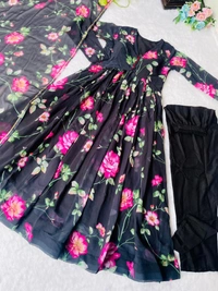 Antique Fashion 1 New Party Wear Look Fox Gerorrget Gown With Dupatta  pant   - Xl (42), Black