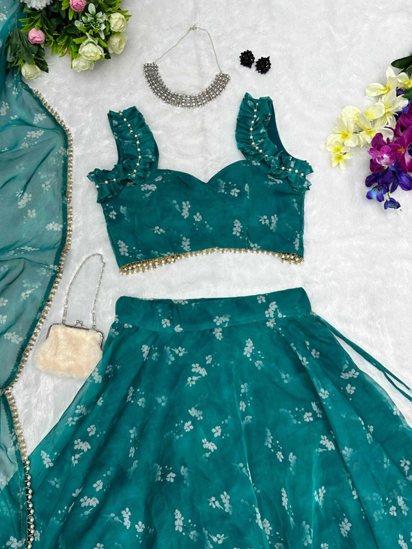 Antique Fashion  Printed Organza silk lehnga choli 