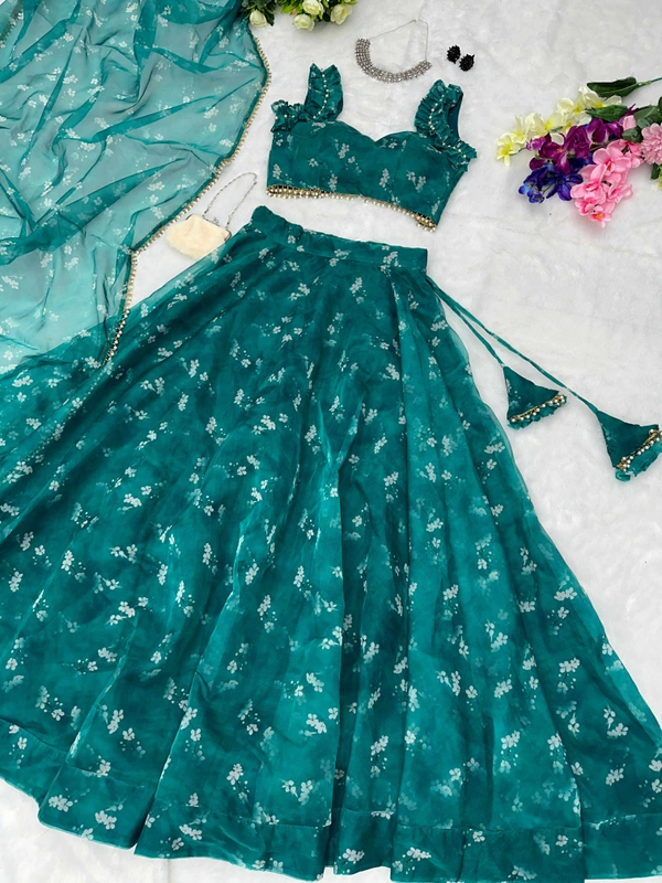Antique Fashion  Printed Organza silk lehnga choli 