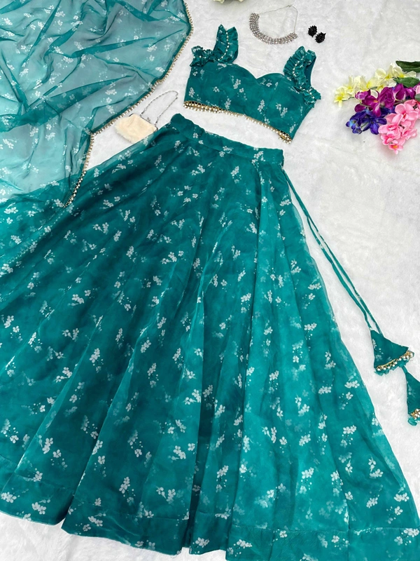 Antique Fashion  Printed Organza silk lehnga choli 