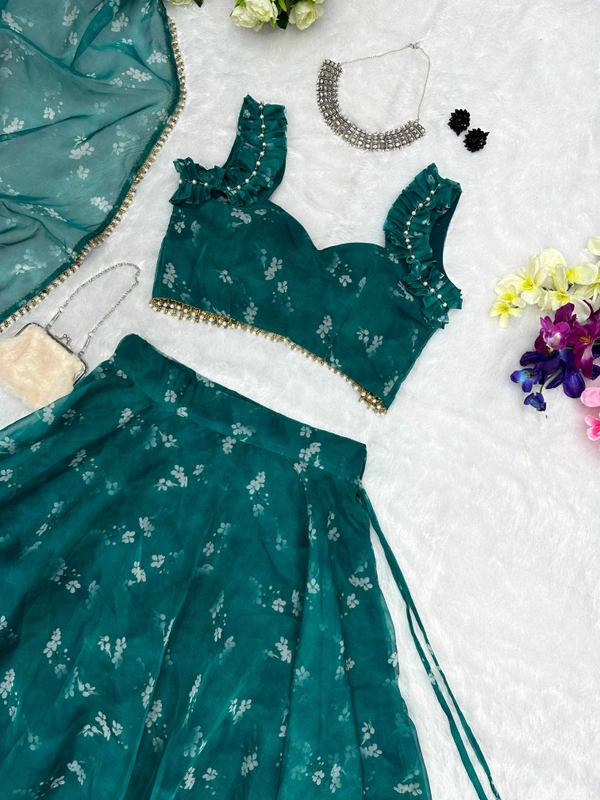 Antique Fashion  Printed Organza silk lehnga choli 