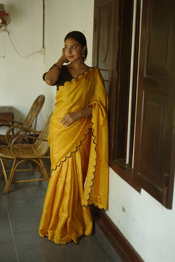 Antique Fashion  New Premium And High Quality gadhwal chex Saree That is Super Stylish and Pretty  - yellow