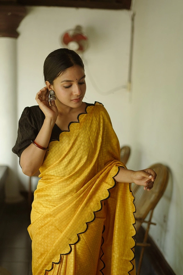 Antique Fashion  New Premium And High Quality gadhwal chex Saree That is Super Stylish and Pretty  - yellow