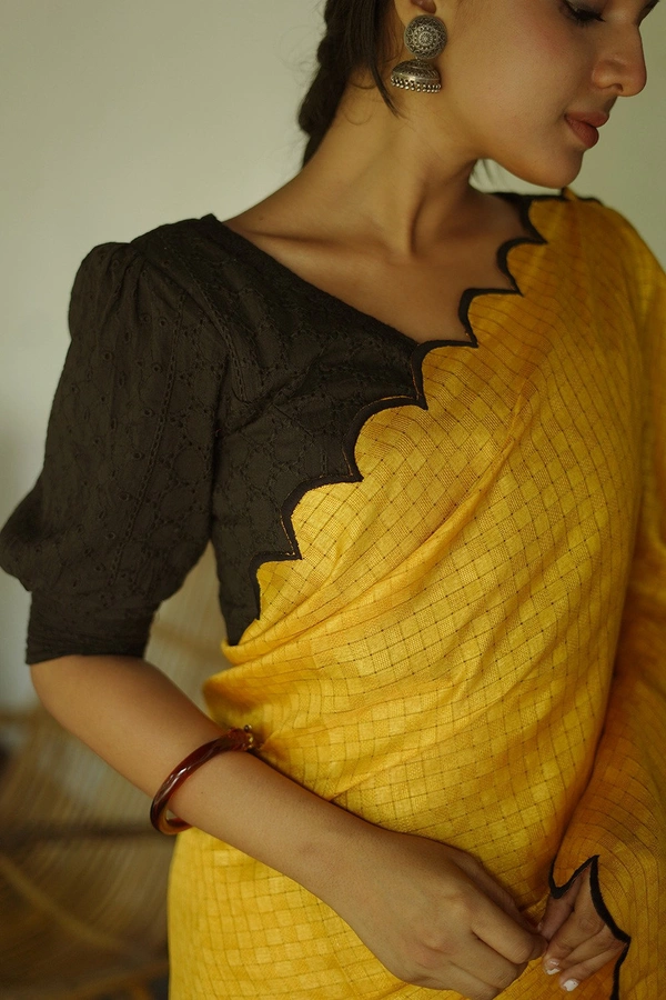 Antique Fashion  New Premium And High Quality gadhwal chex Saree That is Super Stylish and Pretty  - yellow