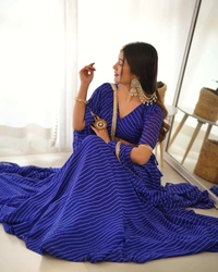 Antique Fashion 1 *DESIGNER LEHENGA CHOLI PURE SOFT FOX GEORGETTE LAHERIYA PRINT FABRIC FULLY STTICHED,WITH FANCY DESINGER BLOUSE FULLY STTICHED WITH DUPPTA COMPLETE READY TO WEAR* - Xl (42)