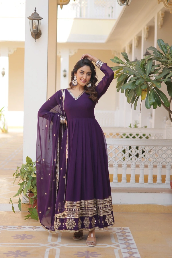 Antique Fashion 1 Faux Blooming Gown with Dupatta With Attractive Embroidered Sequins work  - M (38), wine