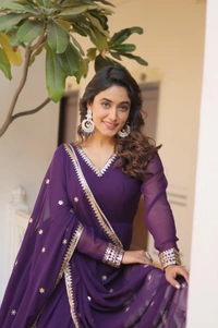 Antique Fashion 1 Faux Blooming Gown with Dupatta With Attractive Embroidered Sequins work  - L (40), wine