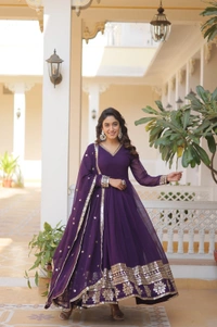 Antique Fashion 1 Faux Blooming Gown with Dupatta With Attractive Embroidered Sequins work  - Xxl (44), wine