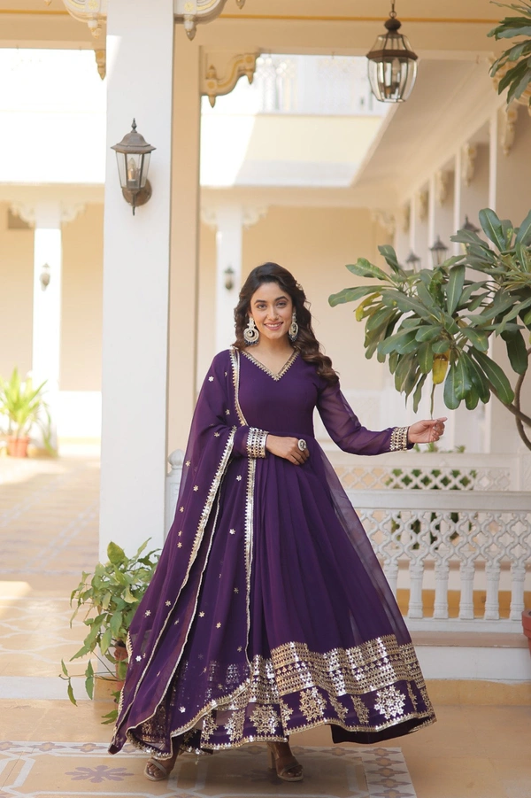 Antique Fashion 1 Faux Blooming Gown with Dupatta With Attractive Embroidered Sequins work  - Xxl (44), wine