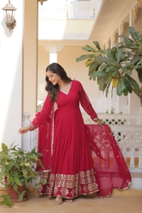 Antique Fashion 1 Faux Blooming Gown with Dupatta With Attractive Embroidered Sequins work  - Xl (42), pink
