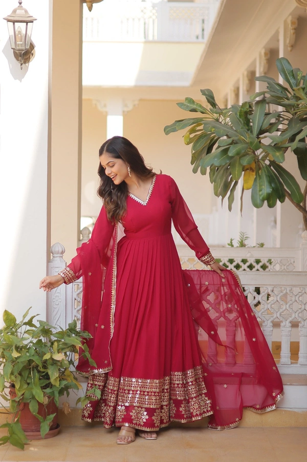 Antique Fashion 1 Faux Blooming Gown with Dupatta With Attractive Embroidered Sequins work  - Xl (42), pink