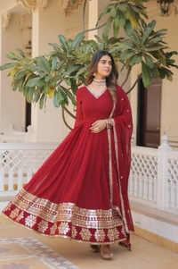 Antique Fashion 1 Faux Blooming Gown with Dupatta With Attractive Embroidered Sequins work  - Xl (42), mahroon