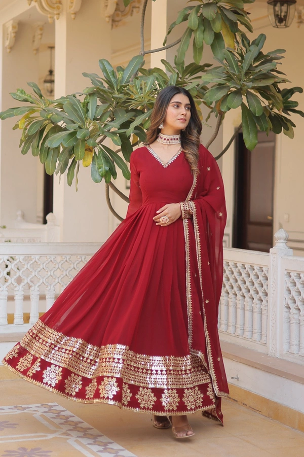 Antique Fashion 1 Faux Blooming Gown with Dupatta With Attractive Embroidered Sequins work  - Xl (42), mahroon
