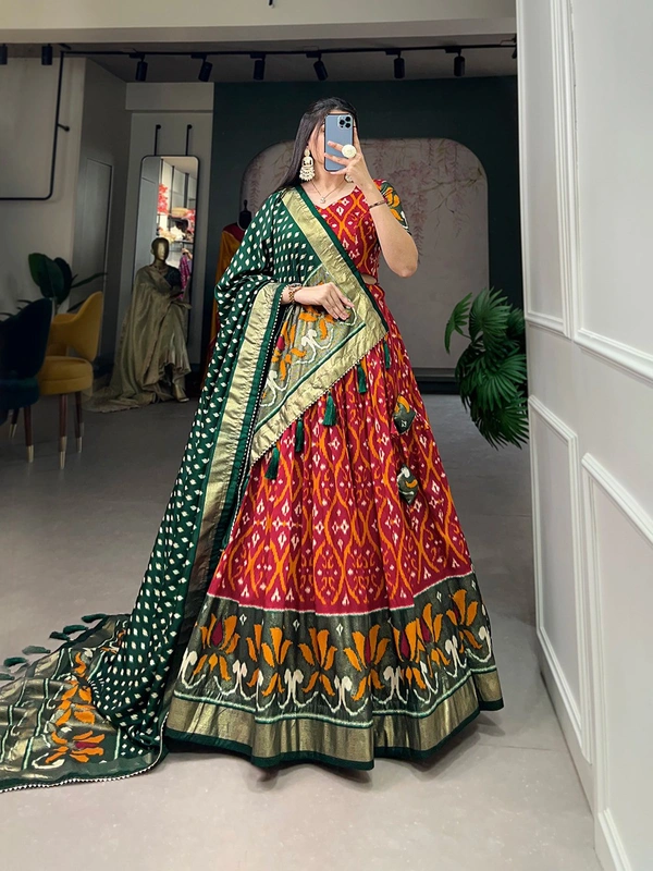 Antique Fashion  A exquisite dola Silk Lehenga Set with Perfect print design to make you feel utterly divine  - Red
